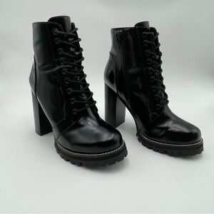 Jeffery Cambell Legion SZ 9.5M Black Leather Block Heel Boots-MSRP $180